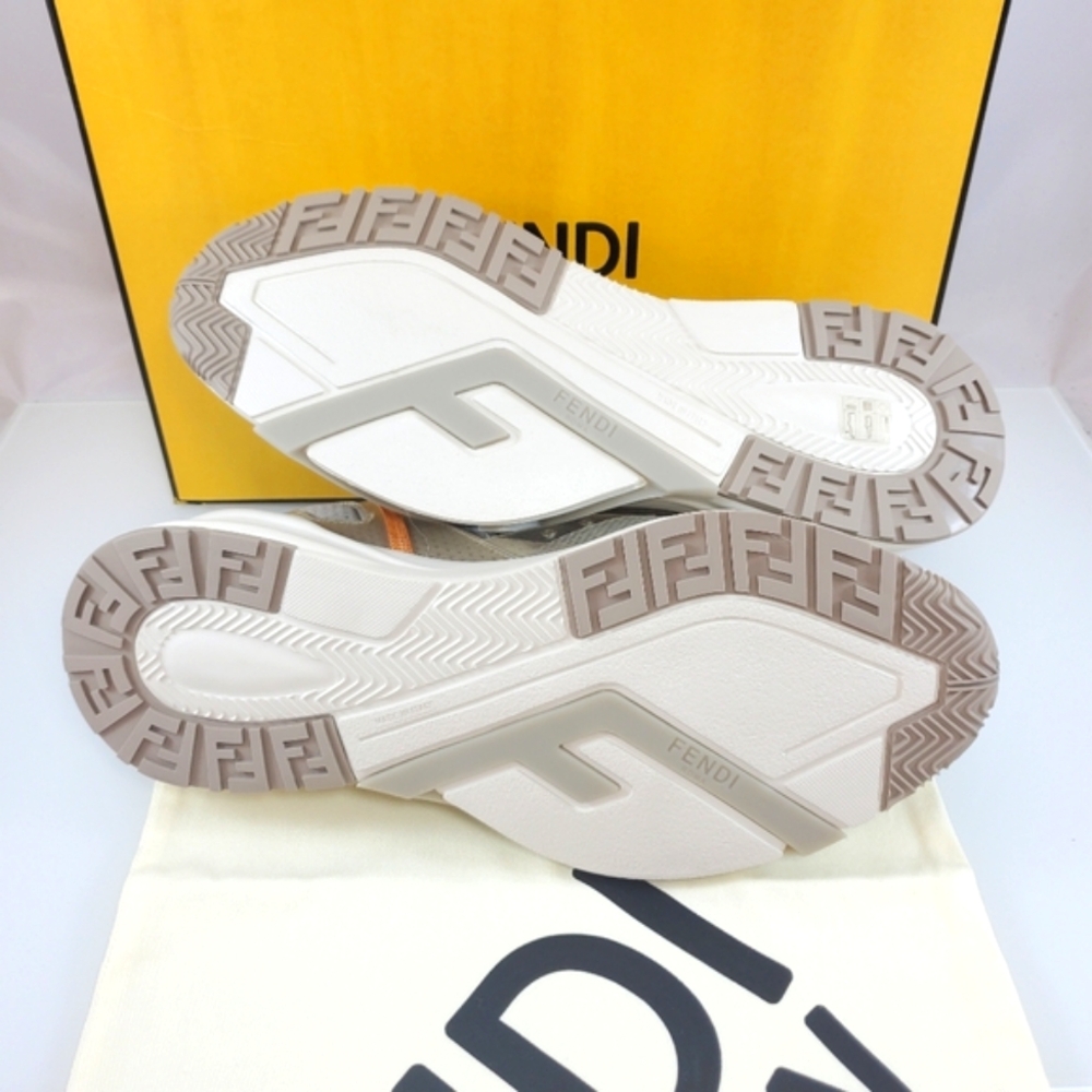 NWT$930 Fendi FLOW Beige Nylon Lowtop Leather Running Sneakers Sz US 12 Fendi 11 - Picture 12 of 16